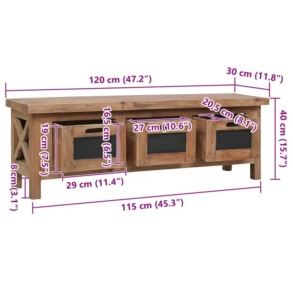 TV Cabinet with 3 Drawers 120x30x40 cm Solid Mahogany Wood 283913