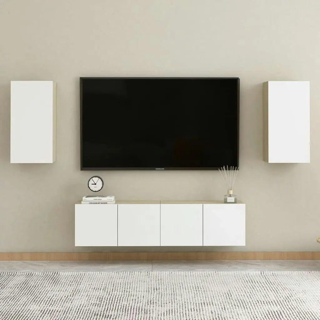 TV Cabinet White and Sonoma Oak 30.5x30x60 cm Engineered Wood 803336