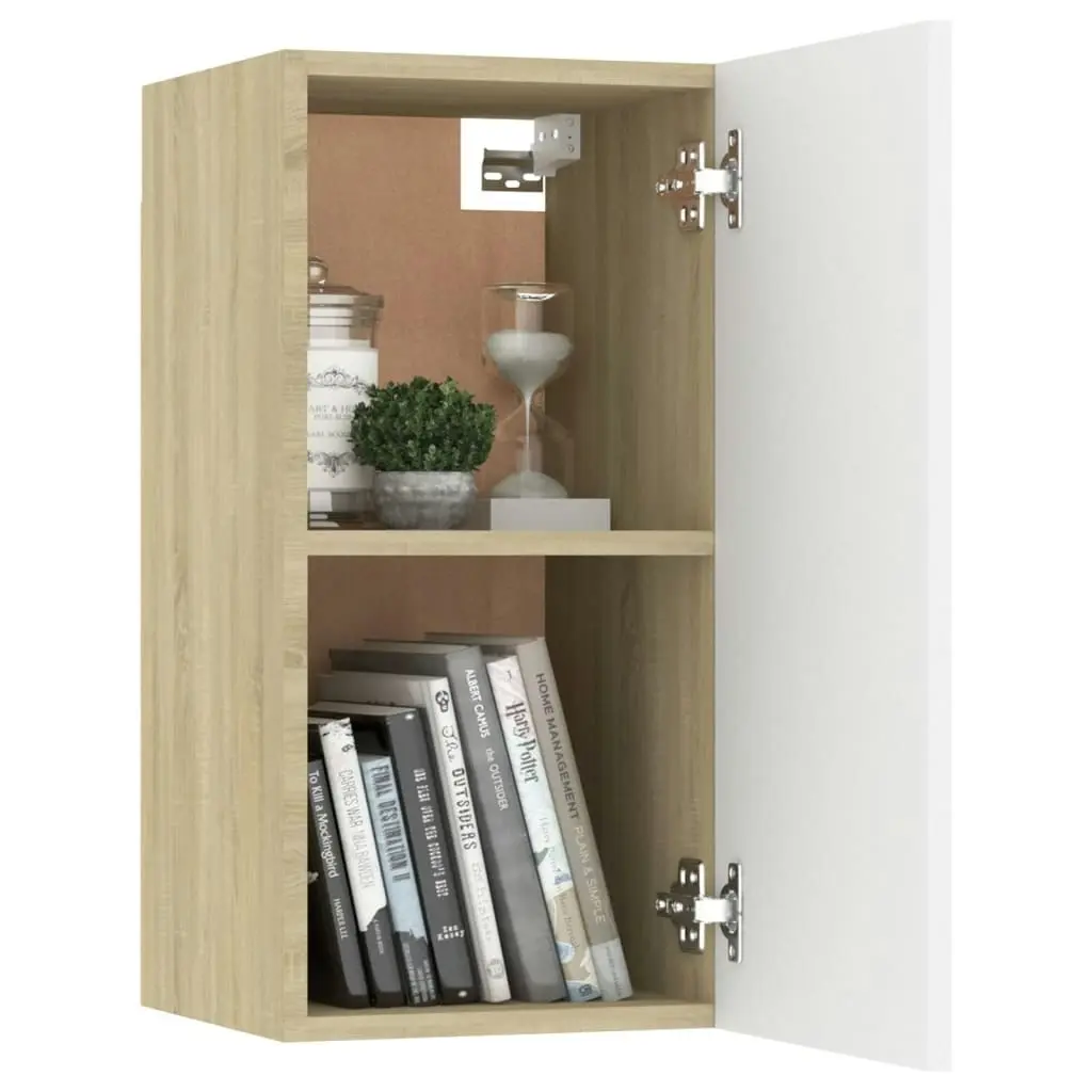 TV Cabinet White and Sonoma Oak 30.5x30x60 cm Engineered Wood 803336