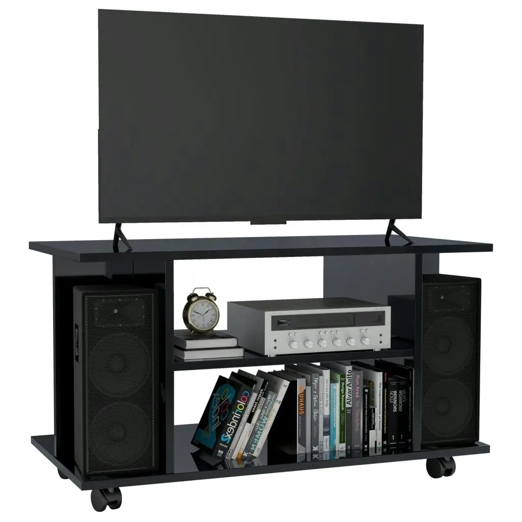 TV Cabinet with Castors High Gloss Black 80x40x40 cm Engineered Wood 800196