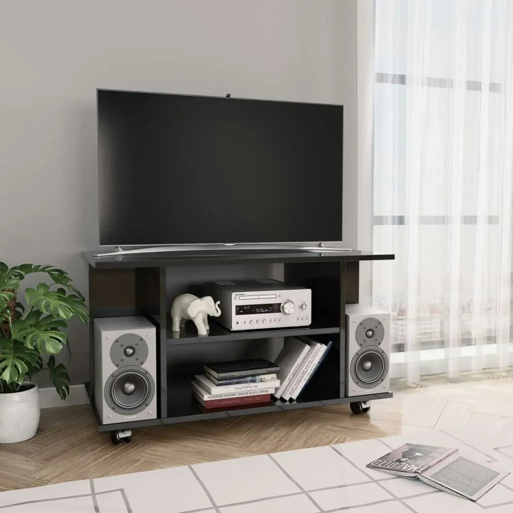 TV Cabinet with Castors High Gloss Black 80x40x40 cm Engineered Wood 800196