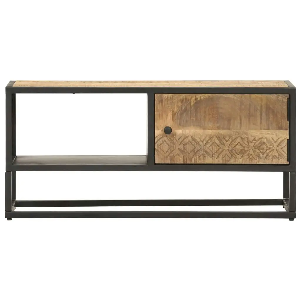 TV Cabinet with Carved Door 90x30x40 cm Rough Mango Wood 320944