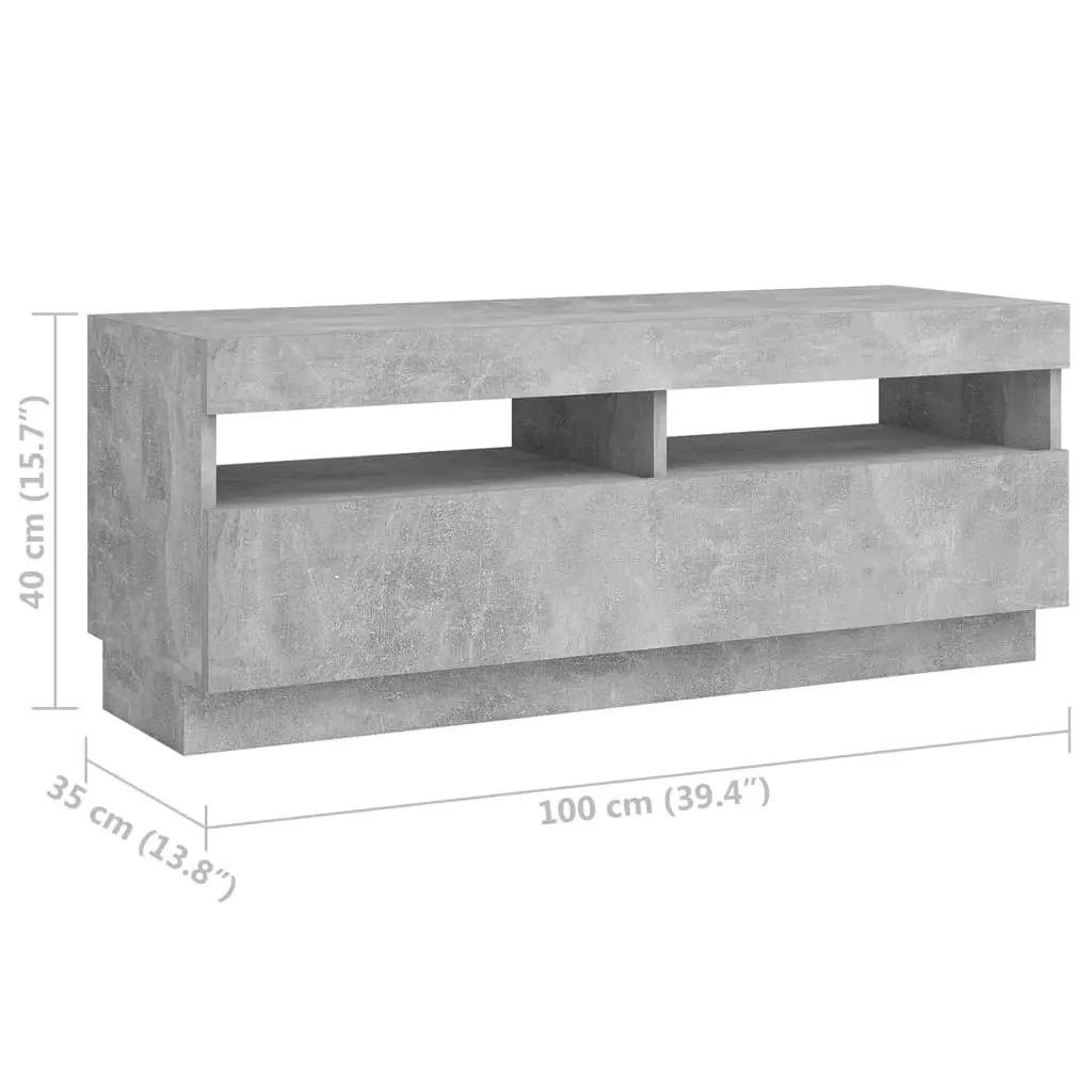 TV Cabinet with LED Lights Concrete Grey 100x35x40 cm 804458