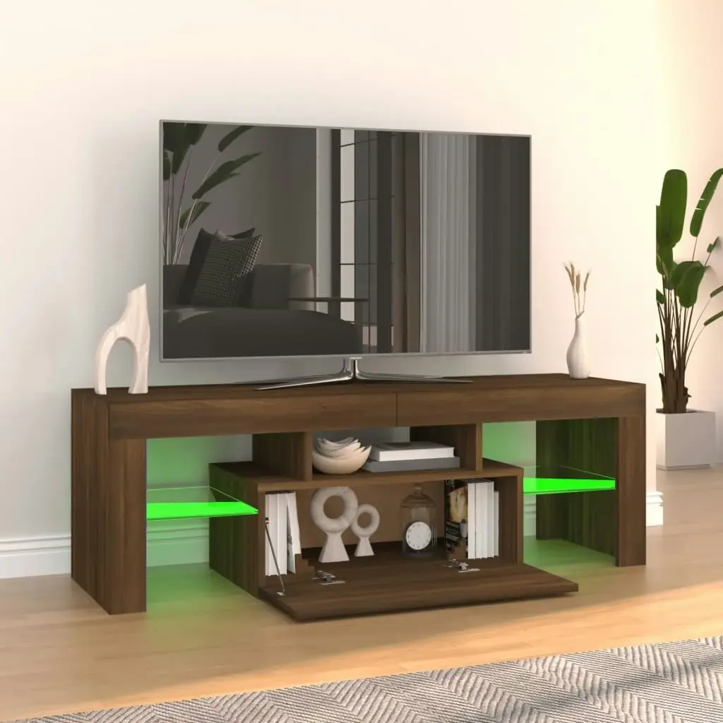 TV Cabinet with LED Lights Brown Oak 120x35x40 cm 815668