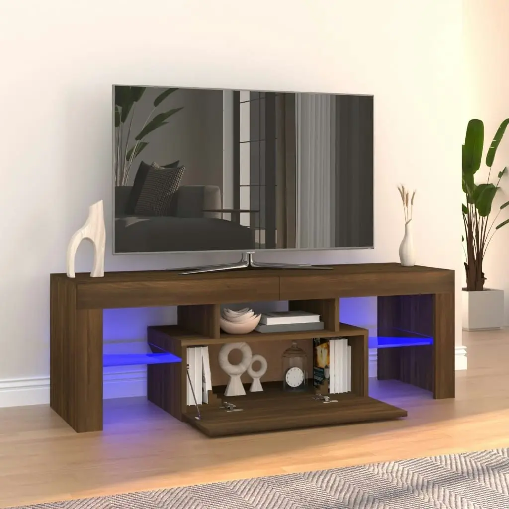 TV Cabinet with LED Lights Brown Oak 120x35x40 cm 815668