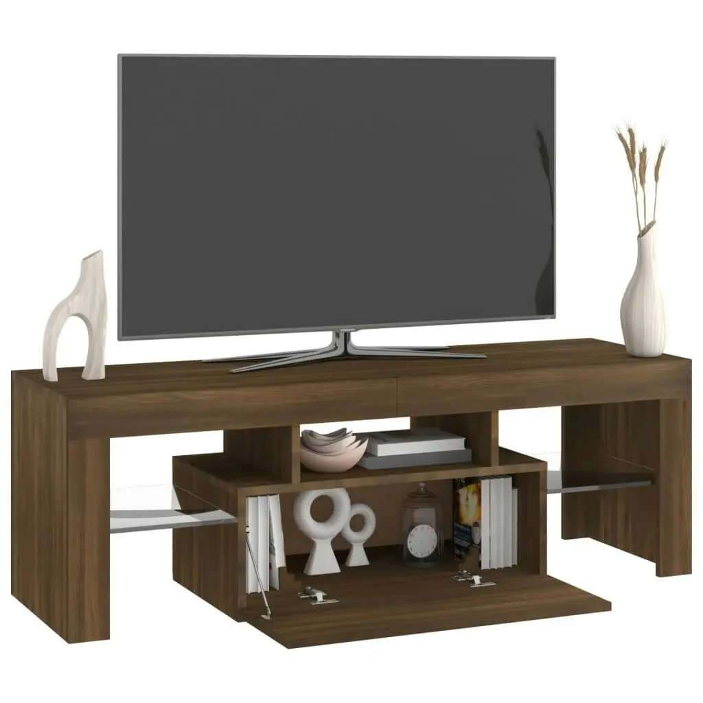 TV Cabinet with LED Lights Brown Oak 120x35x40 cm 815668