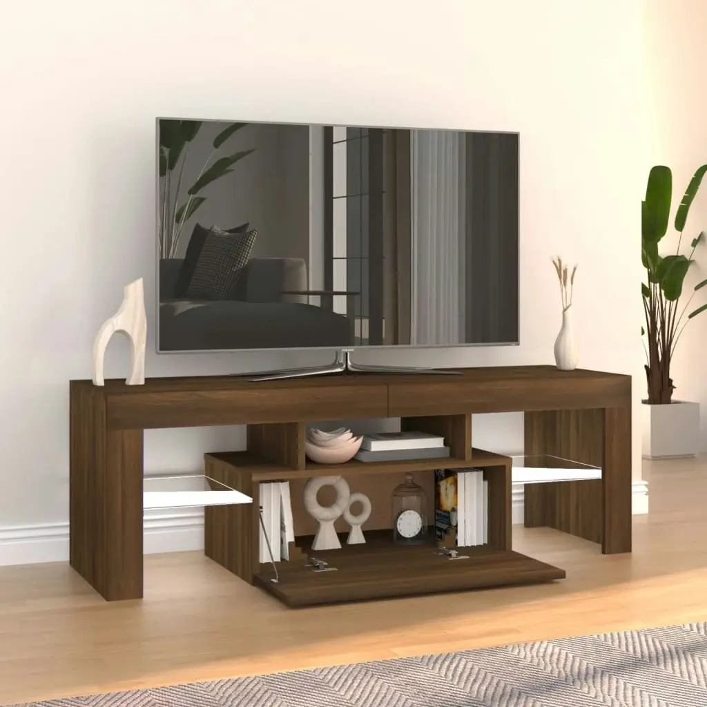 TV Cabinet with LED Lights Brown Oak 120x35x40 cm 815668