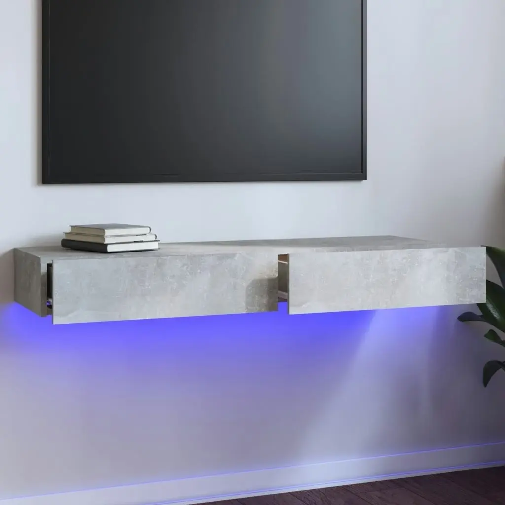 TV Cabinet with LED Lights Concrete Grey 120x35x15.5 cm 832867