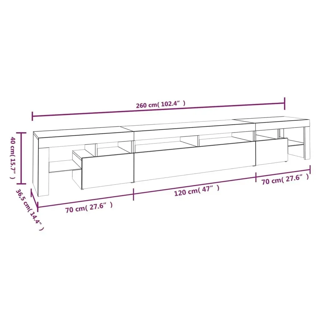 TV Cabinet with LED Lights Concrete Grey 260x36.5x40 cm 3152781