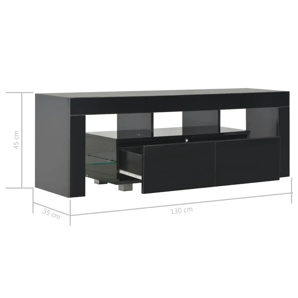 TV Cabinet with LED Lights High Gloss Black 130x35x45 cm 283735