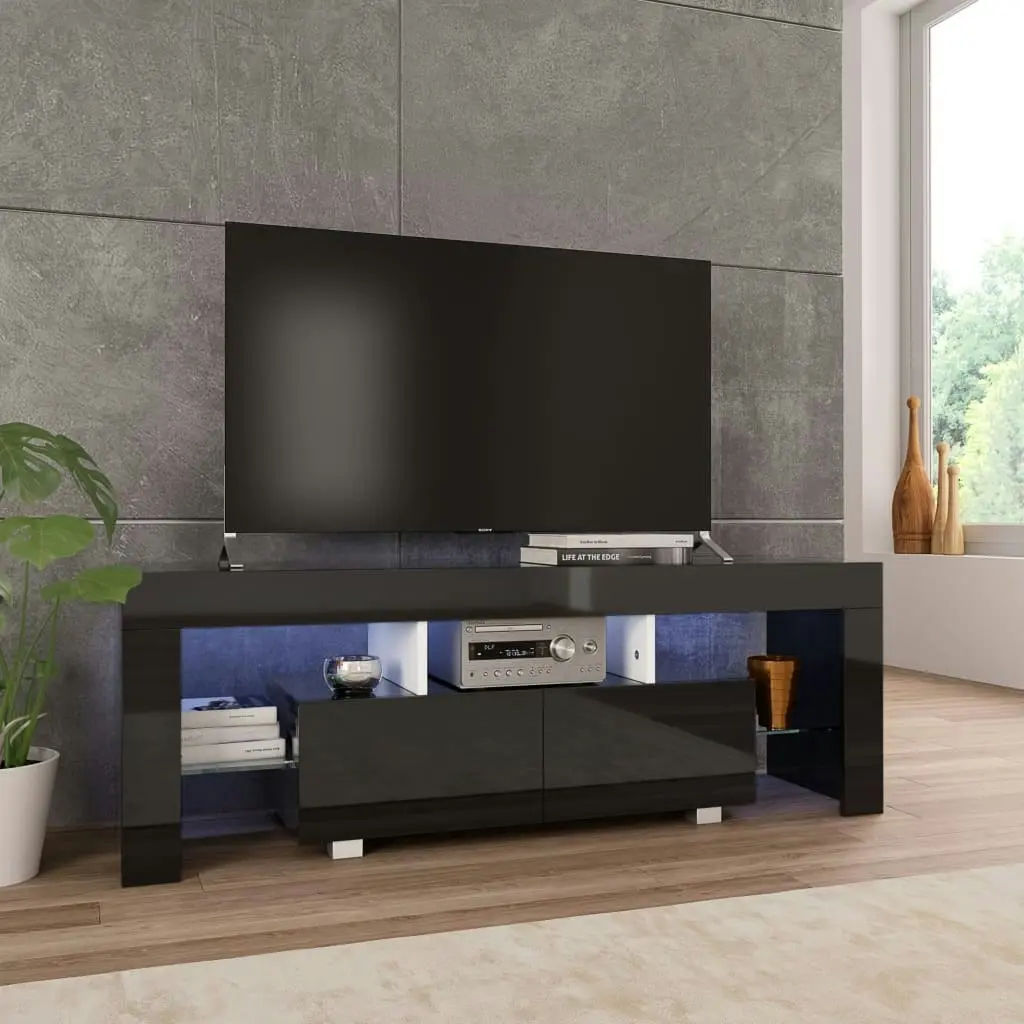 TV Cabinet with LED Lights High Gloss Black 130x35x45 cm 283735