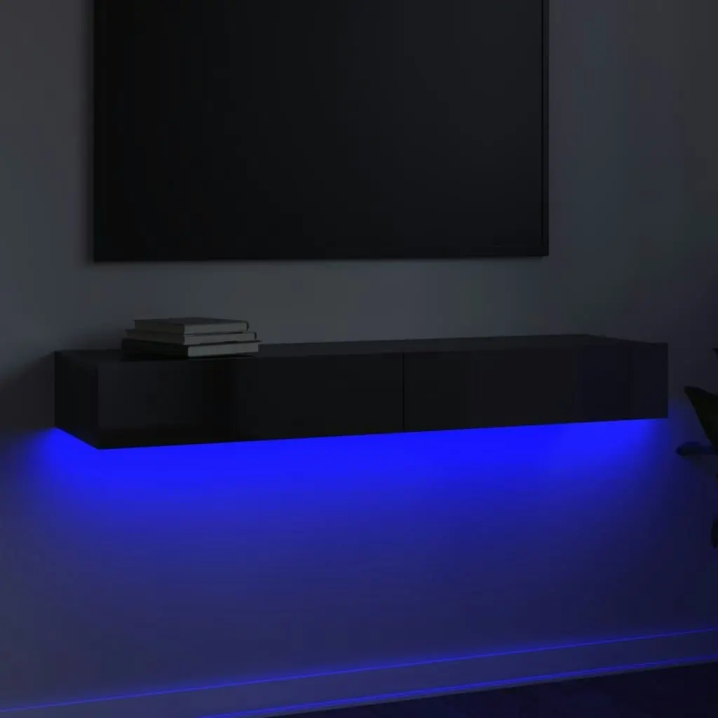 TV Cabinet with LED Lights High Gloss Black 120x35x15.5 cm 832870