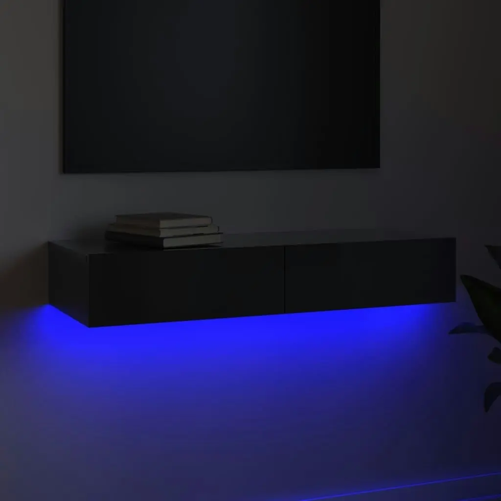 TV Cabinet with LED Lights High Gloss Grey 90x35x15.5 cm 832880