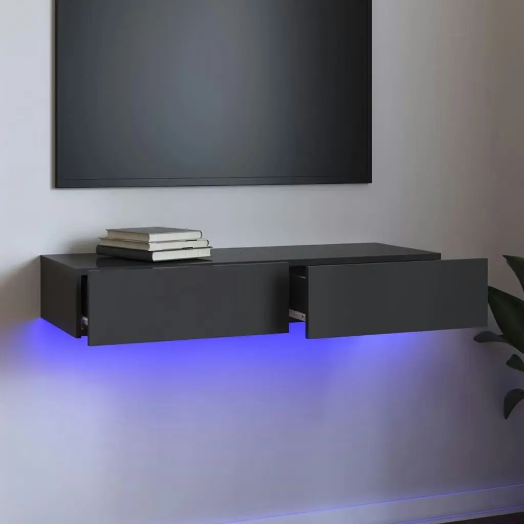 TV Cabinet with LED Lights High Gloss Grey 90x35x15.5 cm 832880