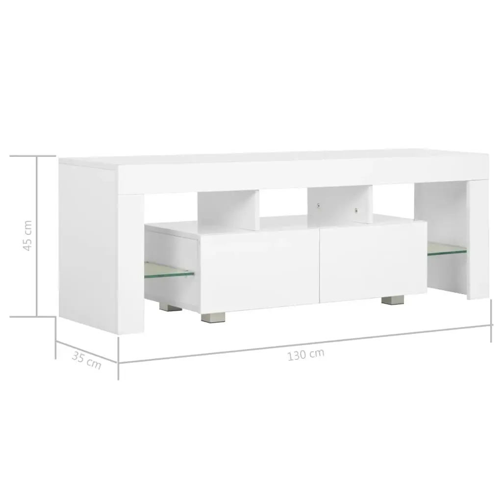 TV Cabinet with LED Lights High Gloss White 130x35x45 cm 283734