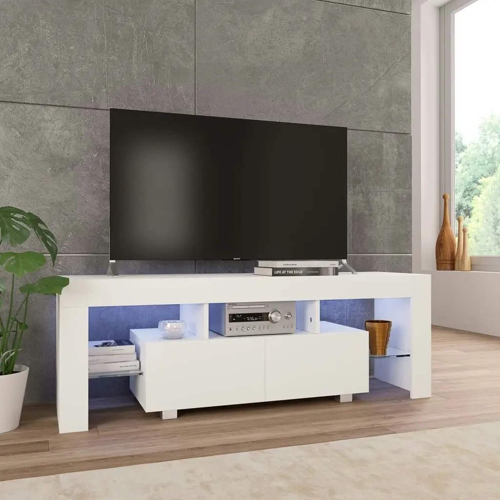 TV Cabinet with LED Lights High Gloss White 130x35x45 cm 283734