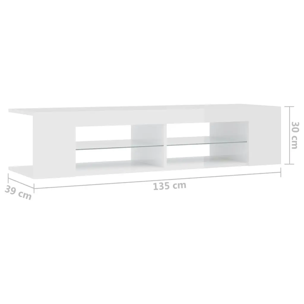 TV Cabinet with LED Lights High Gloss White 135x39x30 cm 804235