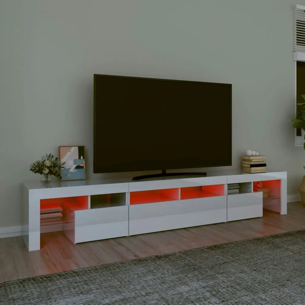 TV Cabinet with LED Lights High Gloss White 230x36.5x40 cm 3152790