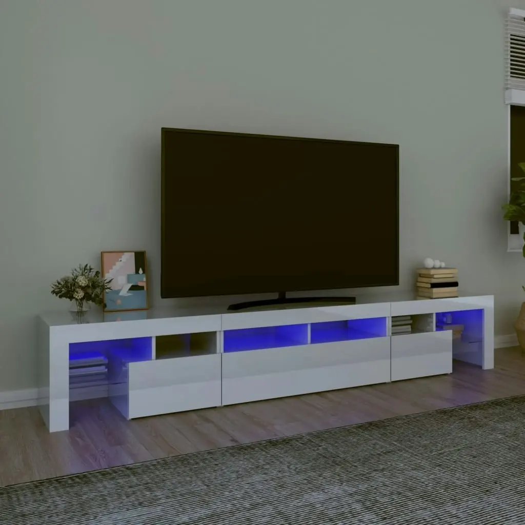 TV Cabinet with LED Lights High Gloss White 230x36.5x40 cm 3152790