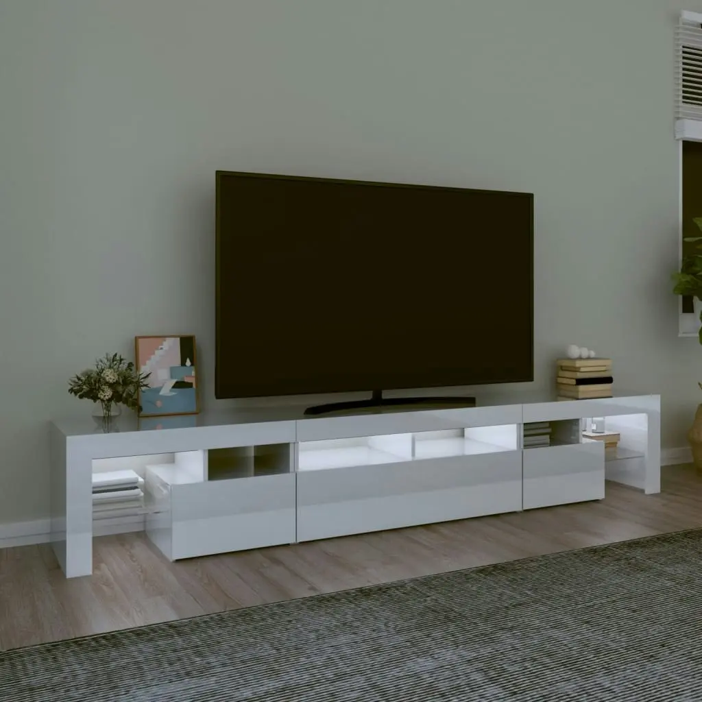 TV Cabinet with LED Lights High Gloss White 230x36.5x40 cm 3152790