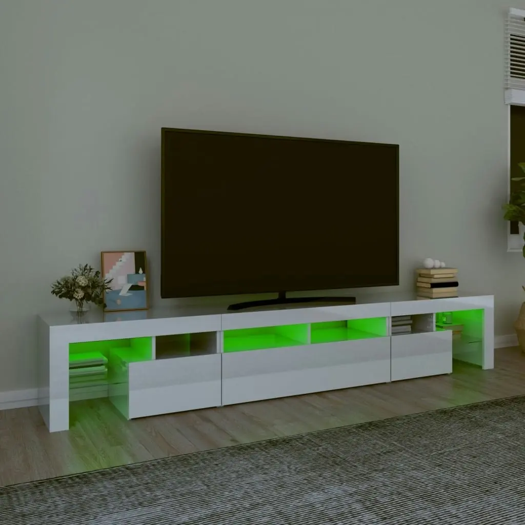 TV Cabinet with LED Lights High Gloss White 230x36.5x40 cm 3152790