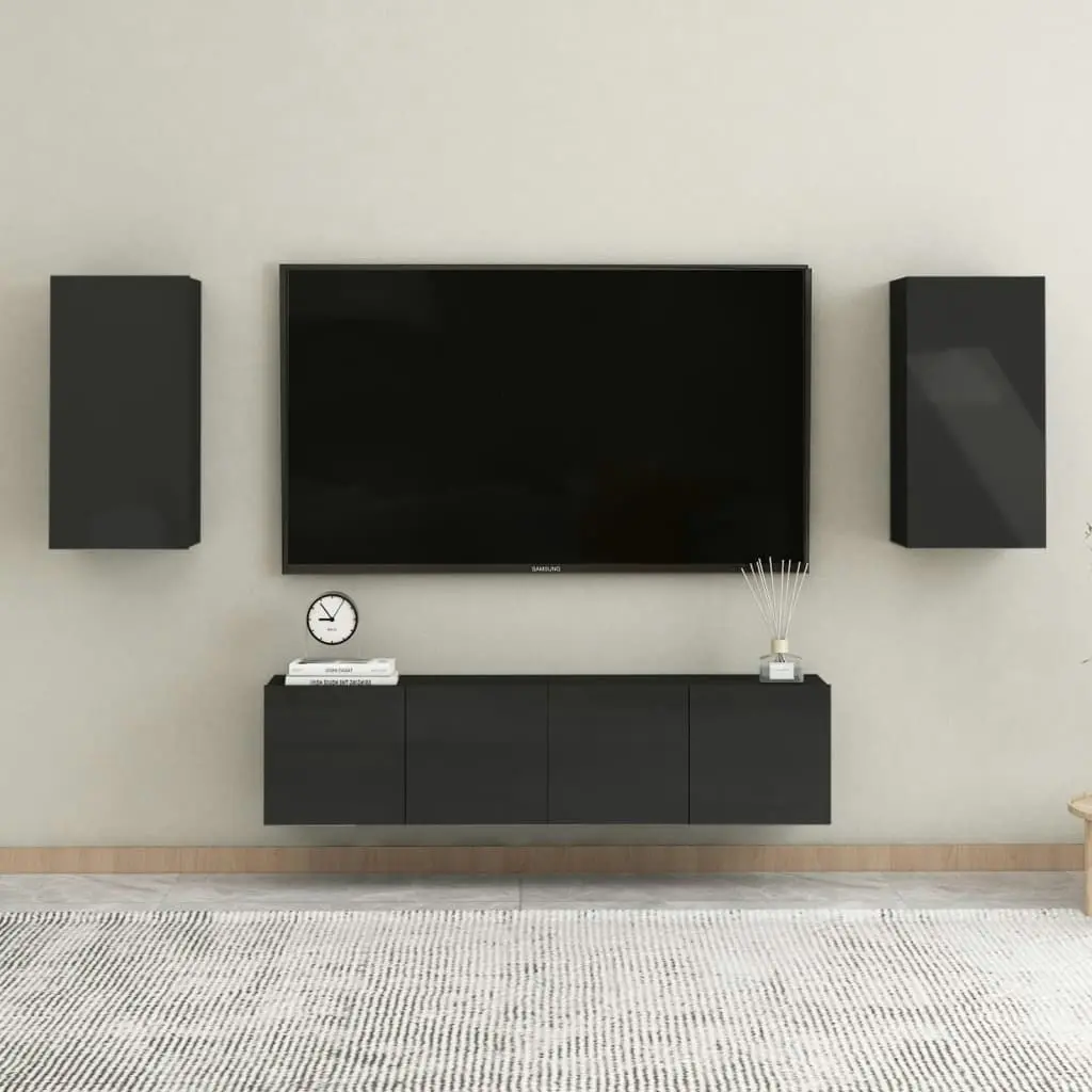 TV Cabinet High Gloss Black 30.5x30x60 cm Engineered Wood 803340