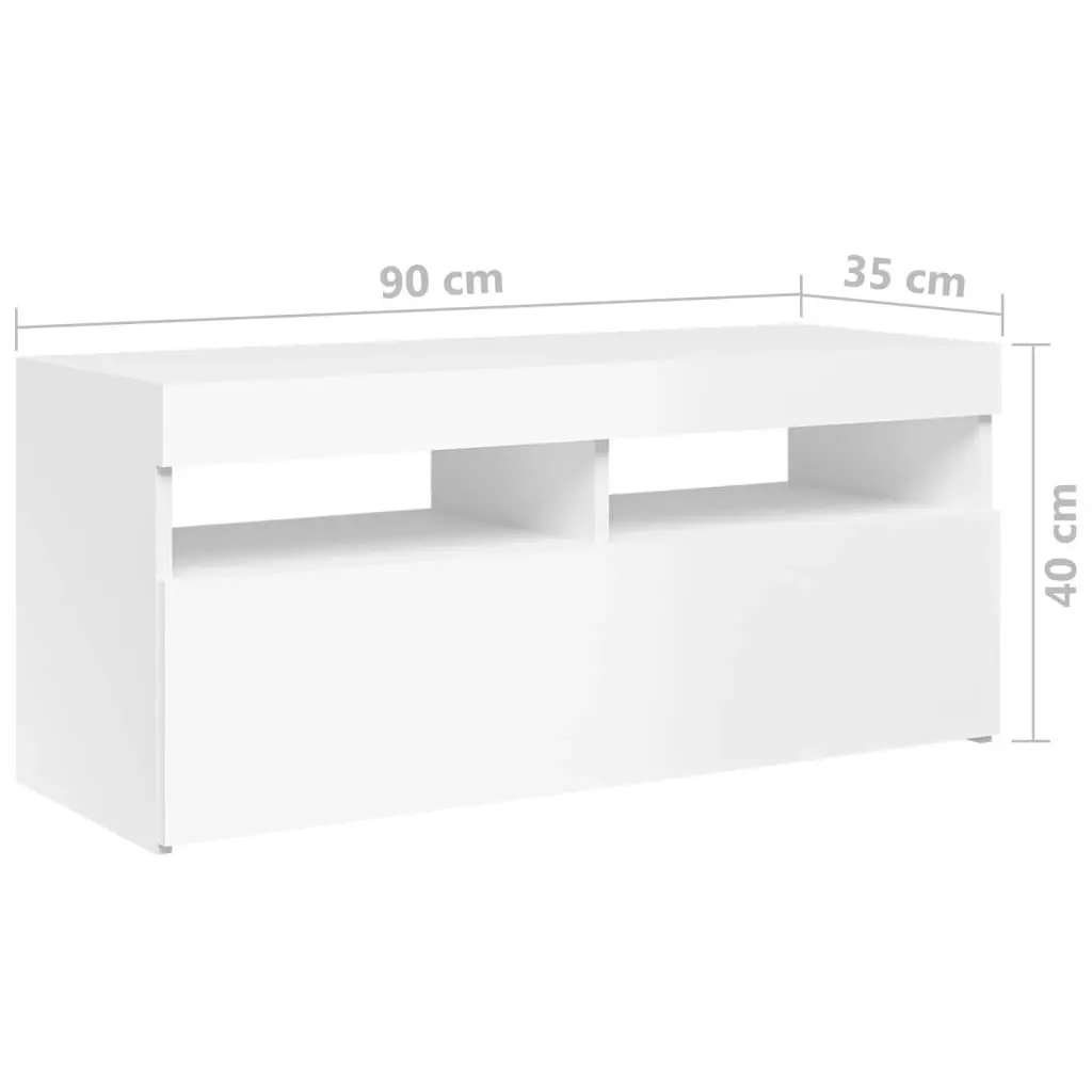 TV Cabinet with LED Lights High Gloss White 90x35x40 cm 804388