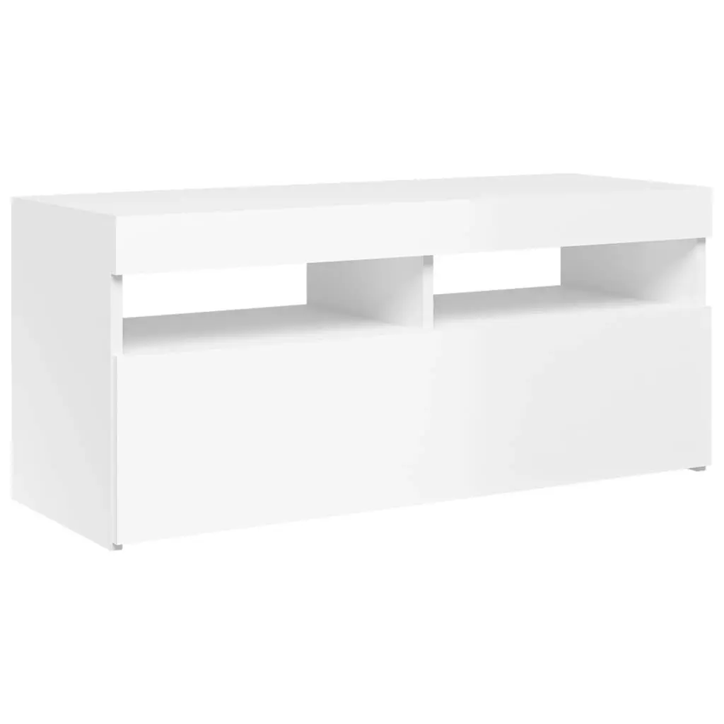 TV Cabinet with LED Lights High Gloss White 90x35x40 cm 804388