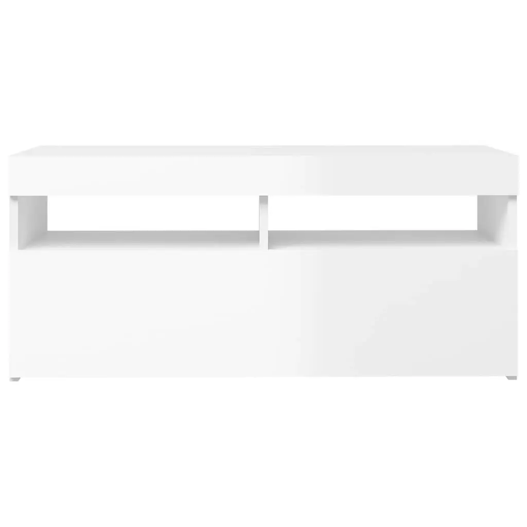 TV Cabinet with LED Lights High Gloss White 90x35x40 cm 804388