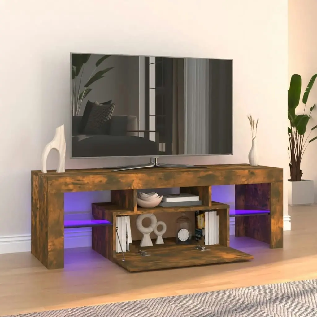 TV Cabinet with LED Lights Smoked Oak 120x35x40 cm 815666