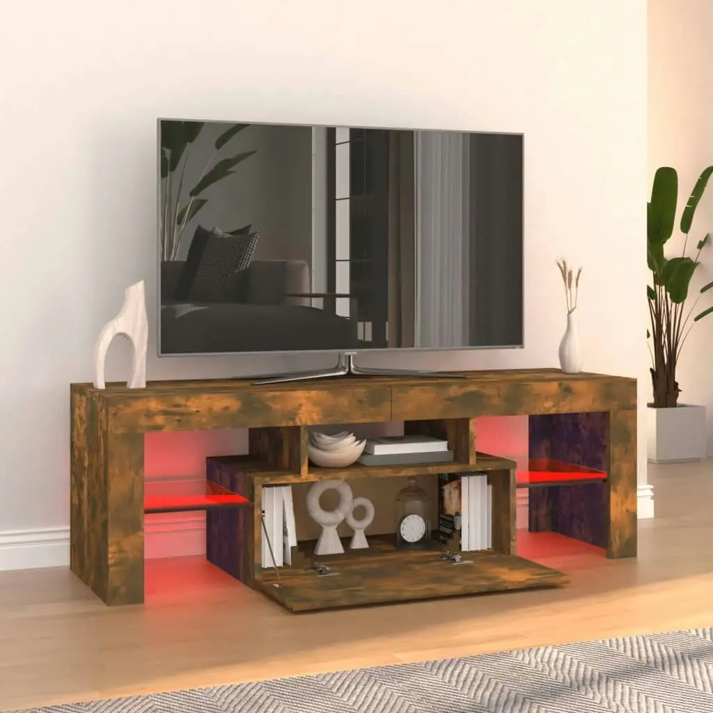 TV Cabinet with LED Lights Smoked Oak 120x35x40 cm 815666