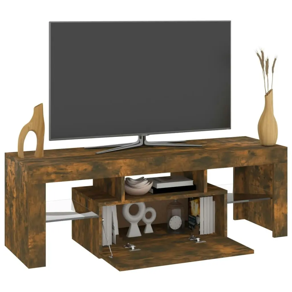 TV Cabinet with LED Lights Smoked Oak 120x35x40 cm 815666