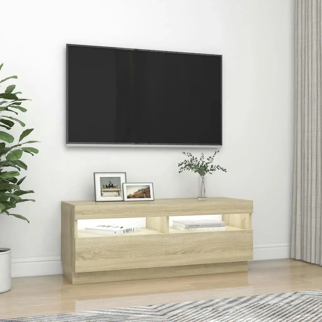 TV Cabinet with LED Lights Sonoma Oak 100x35x40 cm 804457