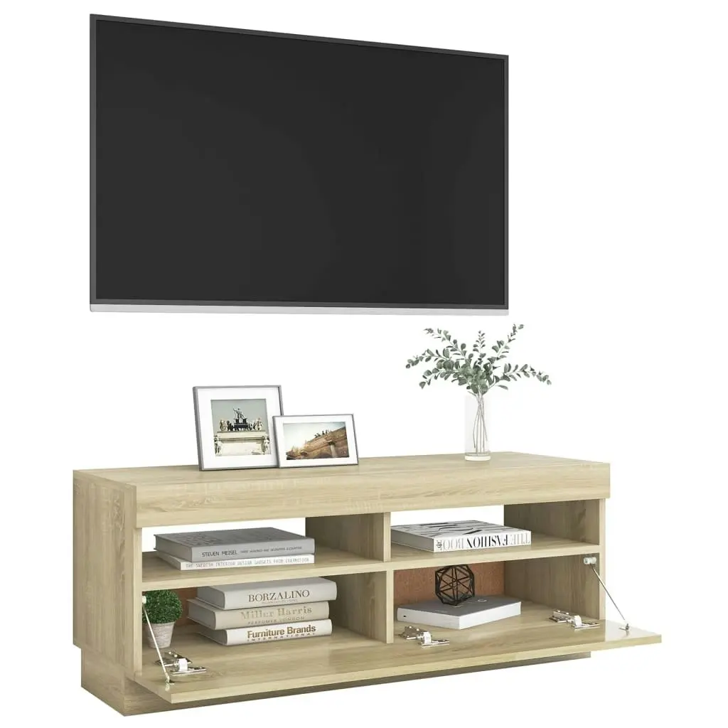 TV Cabinet with LED Lights Sonoma Oak 100x35x40 cm 804457