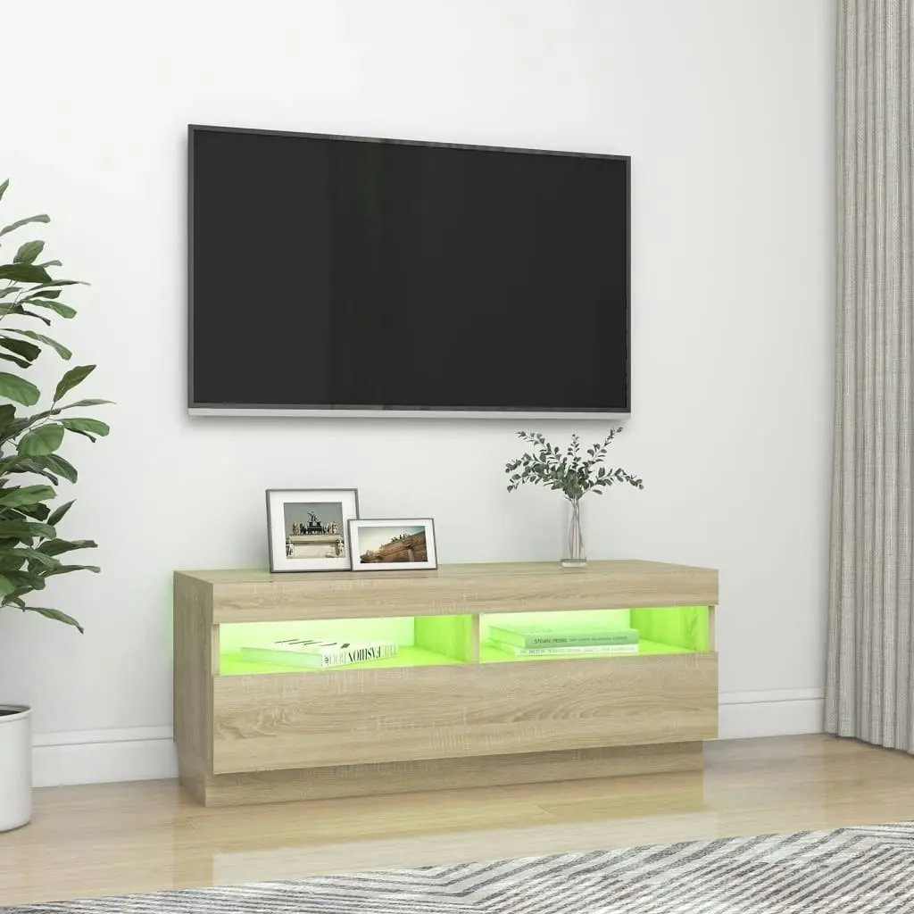 TV Cabinet with LED Lights Sonoma Oak 100x35x40 cm 804457