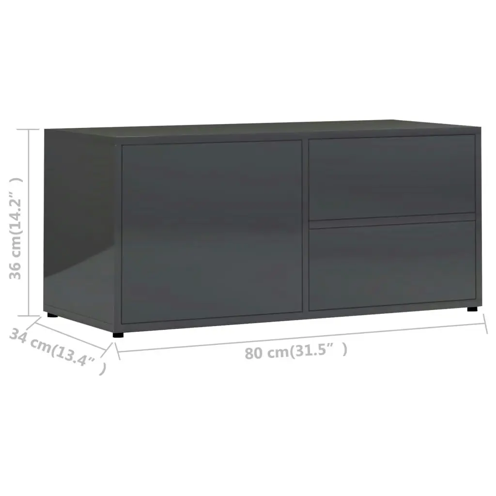 TV Cabinet High Gloss Grey 80x34x36 cm Engineered Wood 801858