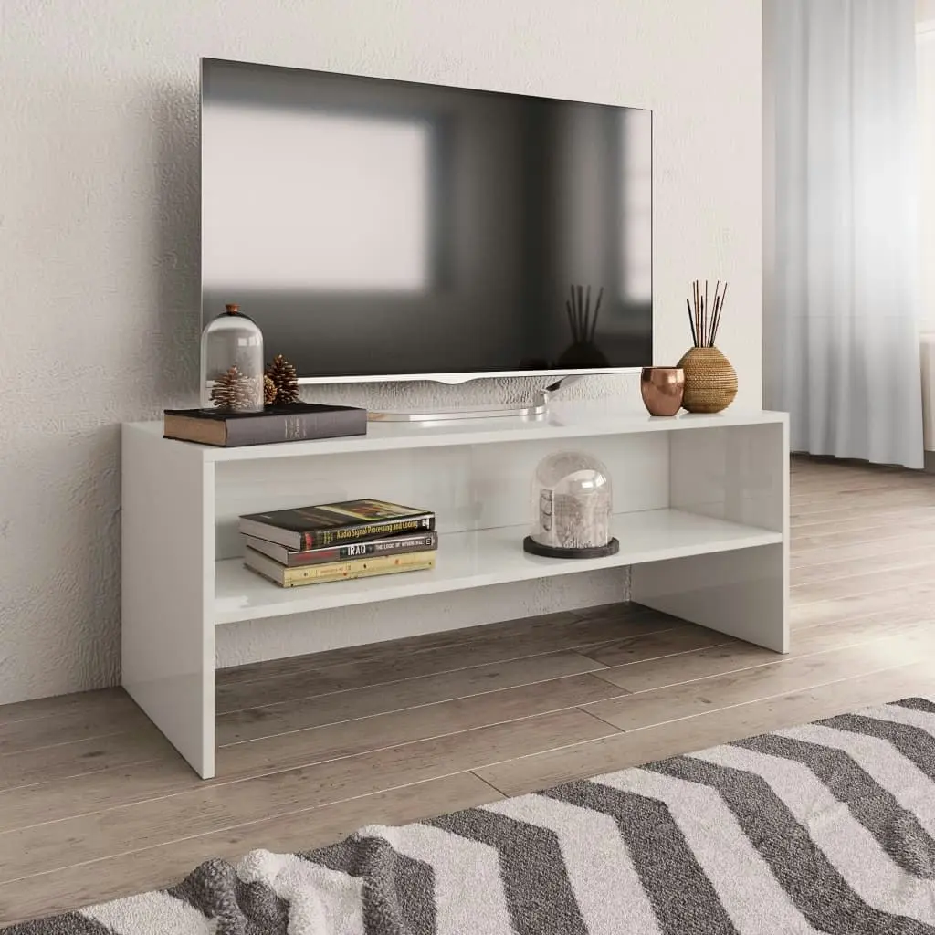 TV Cabinet High Gloss White 100x40x40 cm Engineered Wood 800051