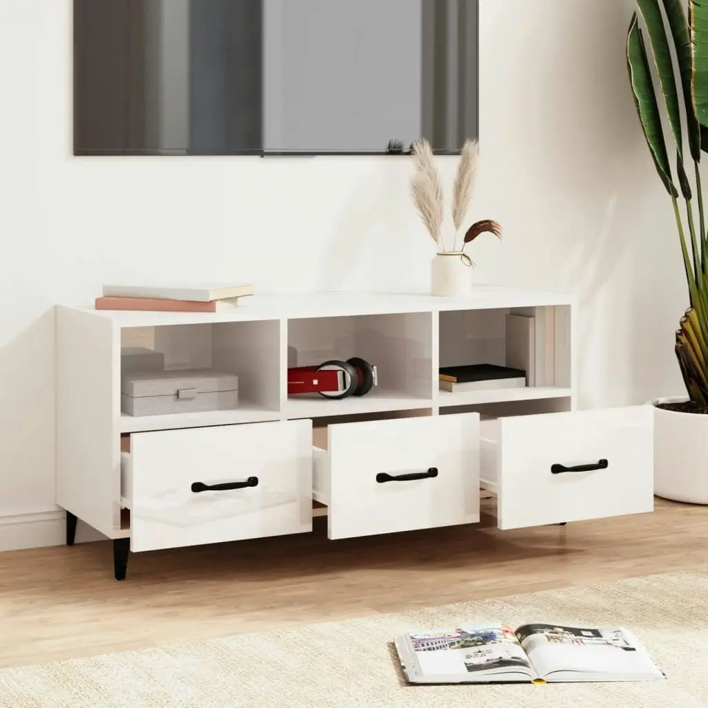 TV Cabinet High Gloss White 102x35x50 cm Engineered Wood 812615