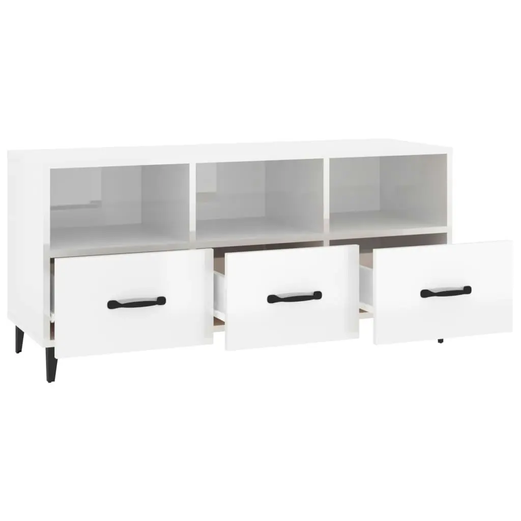 TV Cabinet High Gloss White 102x35x50 cm Engineered Wood 812615