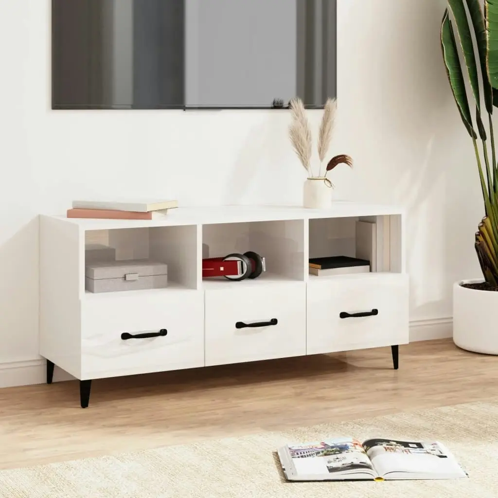 TV Cabinet High Gloss White 102x35x50 cm Engineered Wood 812615