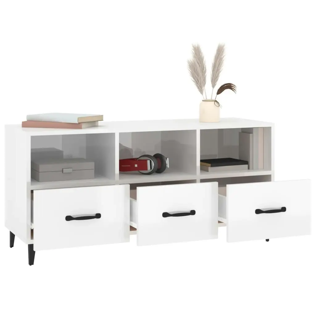 TV Cabinet High Gloss White 102x35x50 cm Engineered Wood 812615