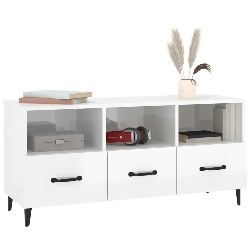 TV Cabinet High Gloss White 102x35x50 cm Engineered Wood 812615