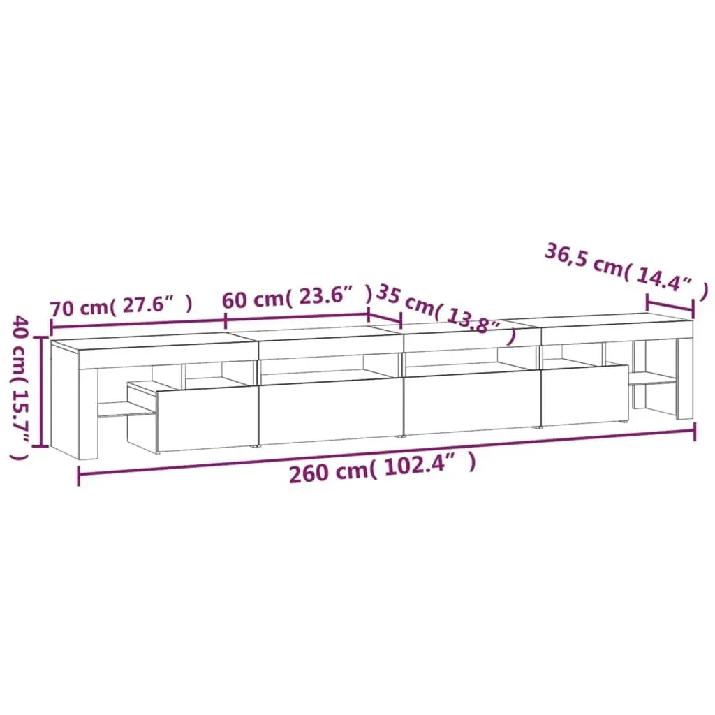 TV Cabinet with LED Lights Sonoma Oak 260x36.5x40 cm 3152820