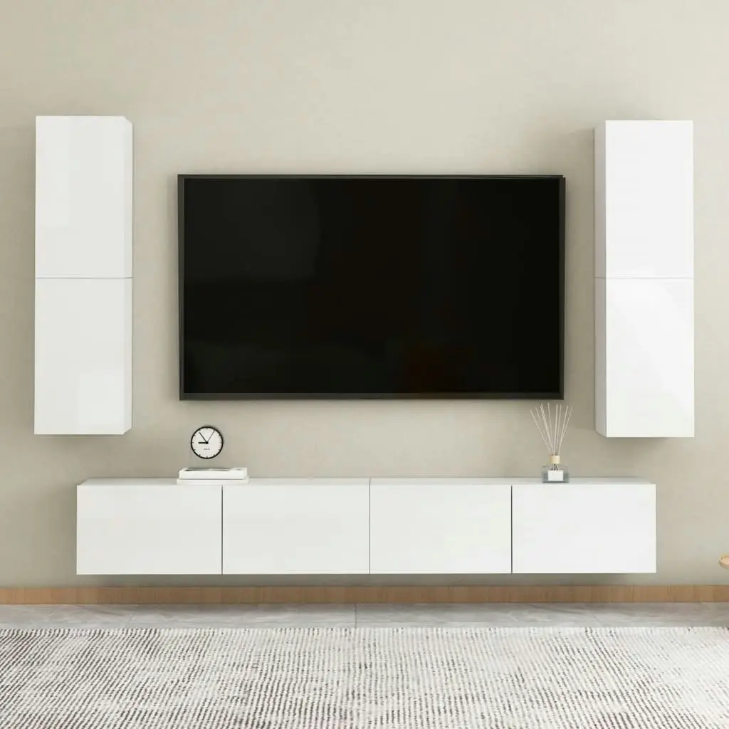 TV Cabinet High Gloss White 30.5x30x110 cm Engineered Wood 803374