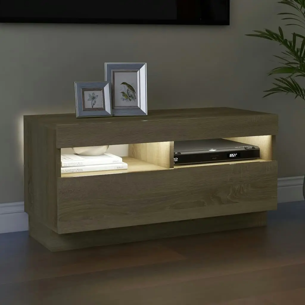 TV Cabinet with LED Lights Sonoma Oak 80x35x40 cm 804448