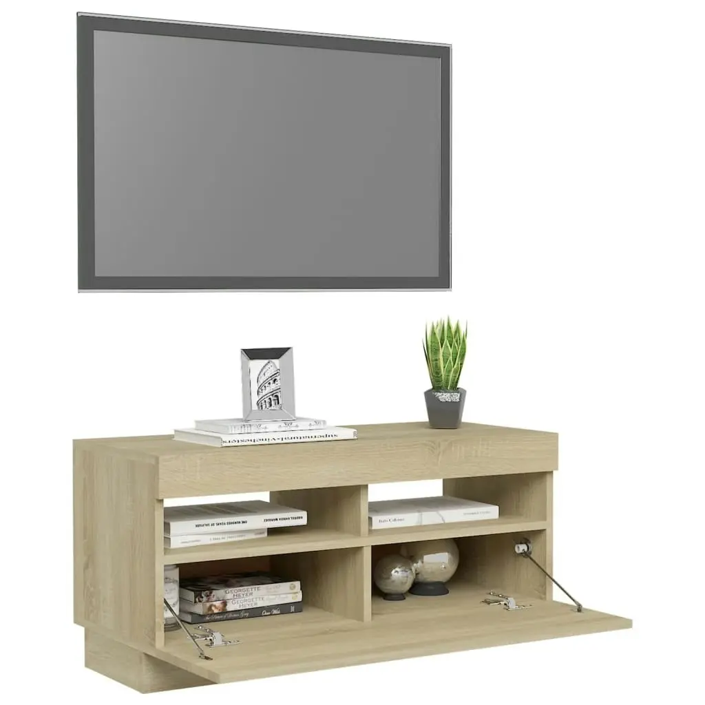 TV Cabinet with LED Lights Sonoma Oak 80x35x40 cm 804448