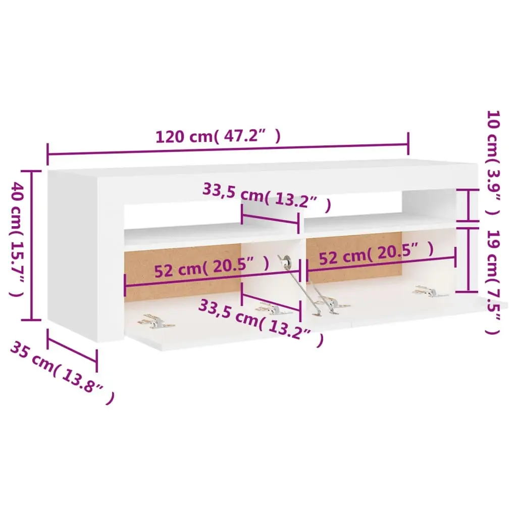 TV Cabinet with LED Lights White 120x35x40 cm 804310