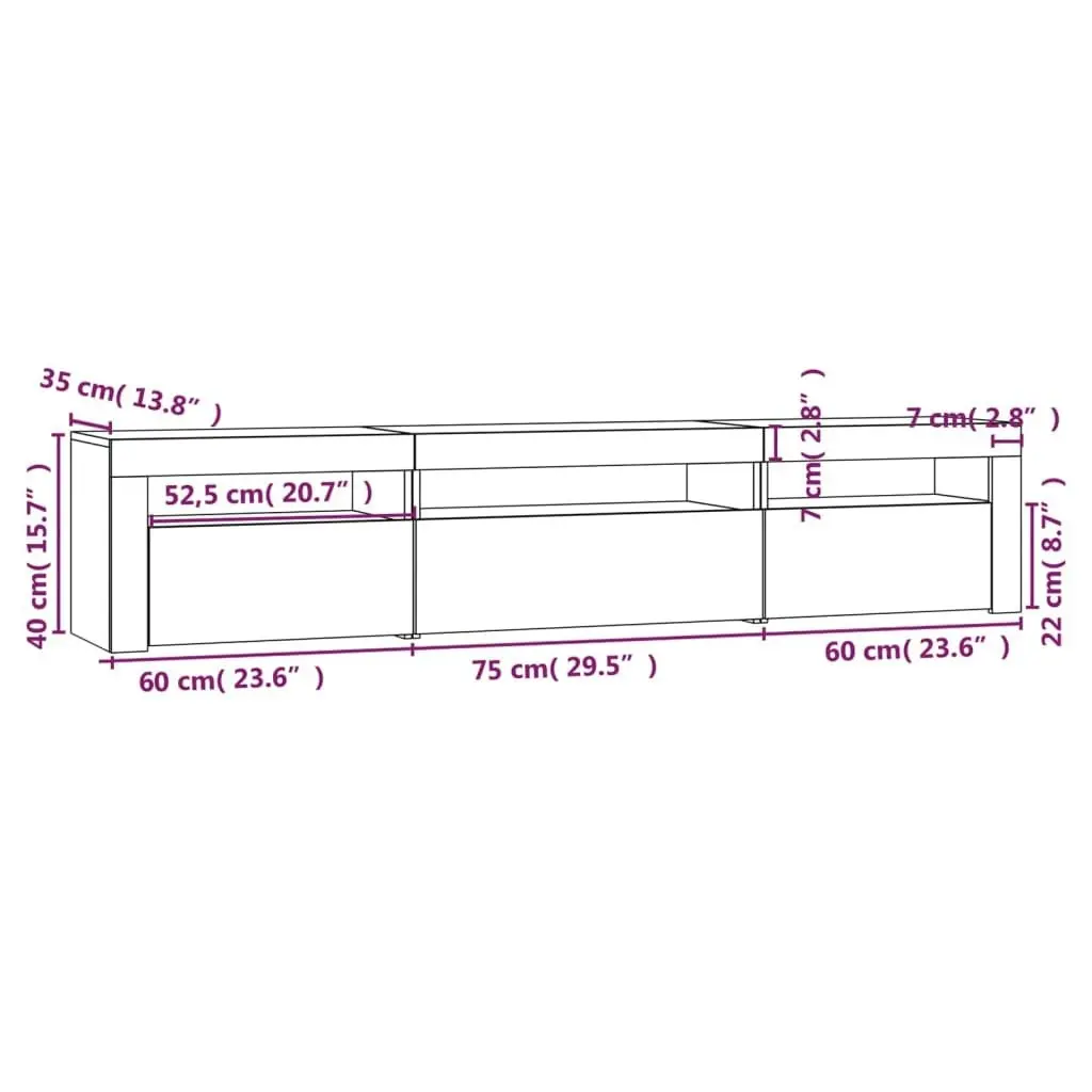 TV Cabinet with LED Lights White 195x35x40 cm 3152738