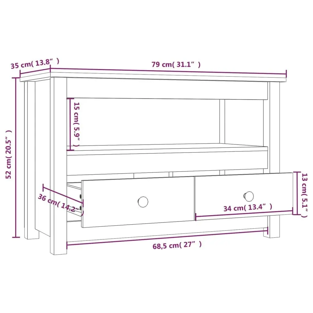 TV Cabinet 79x35x52 cm Solid Wood Pine 821497