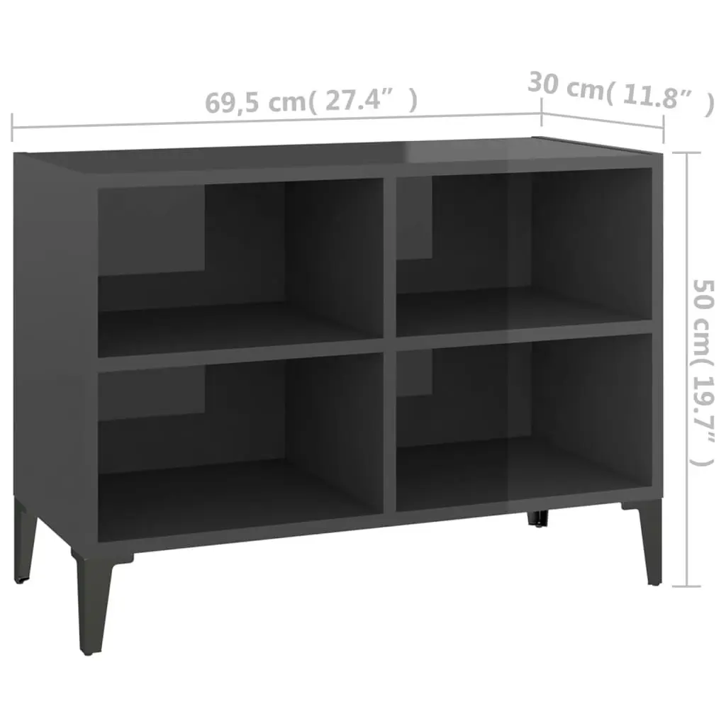 TV Cabinet with Metal Legs High Gloss Grey 69.5x30x50 cm 805940